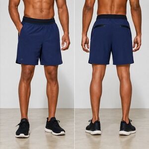 Fabletics Mens XL Navy Training Shorts Athletic Gym Workout Zip Pocket Stretch